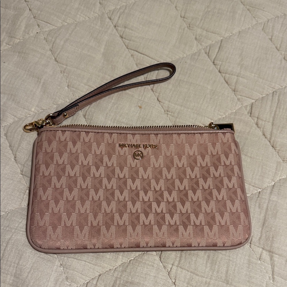 Michael Kors Monogram Tan Wristlet Clutch